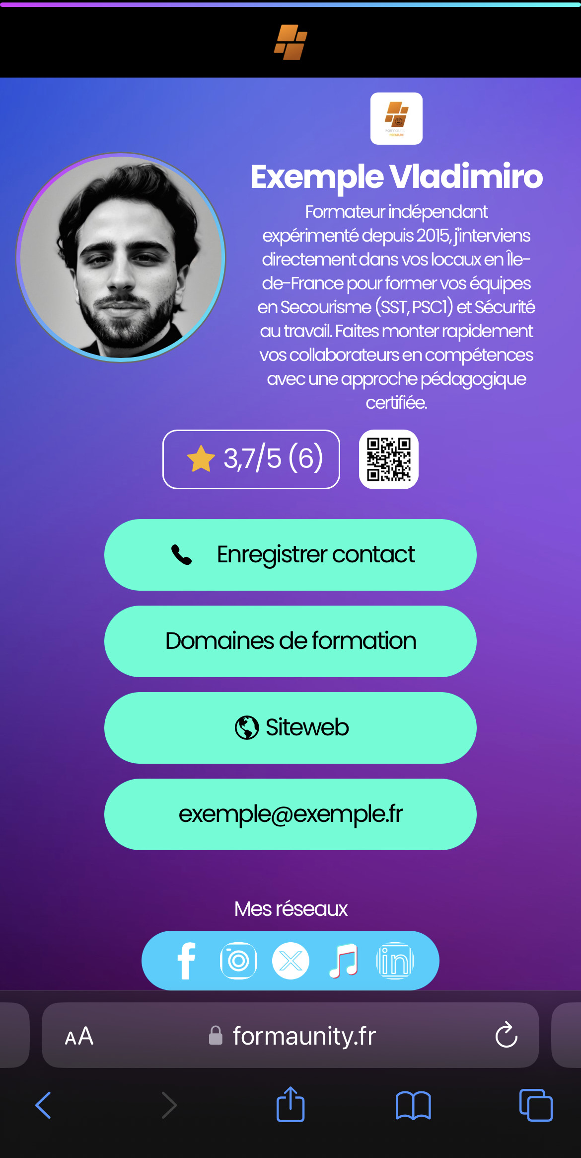 Aperçu de la carte digitale FormaUnity